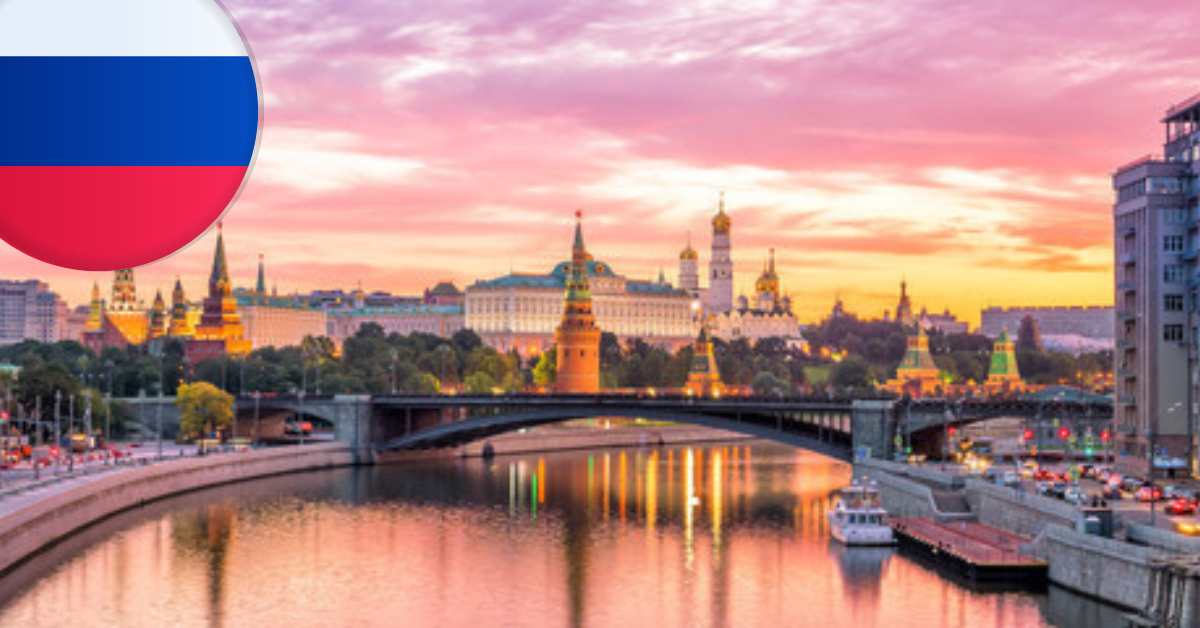 View of Russia with russian flag